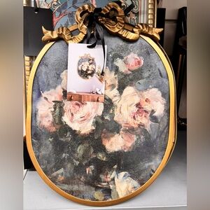 Marmot Floral Oil-Style Wall Art in Gold Frame w/ Pink Roses by Charles Herman’s